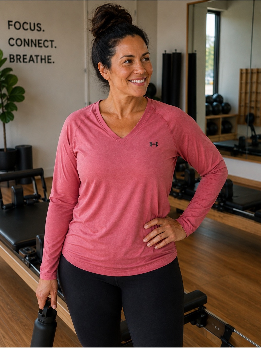 Under Armour Coral Pink Long Sleeve V-Neck Performance Shirt